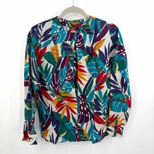 Vintage 1980s Hawaiian Multicolor Palm 100% Cotton Blouse Size 6